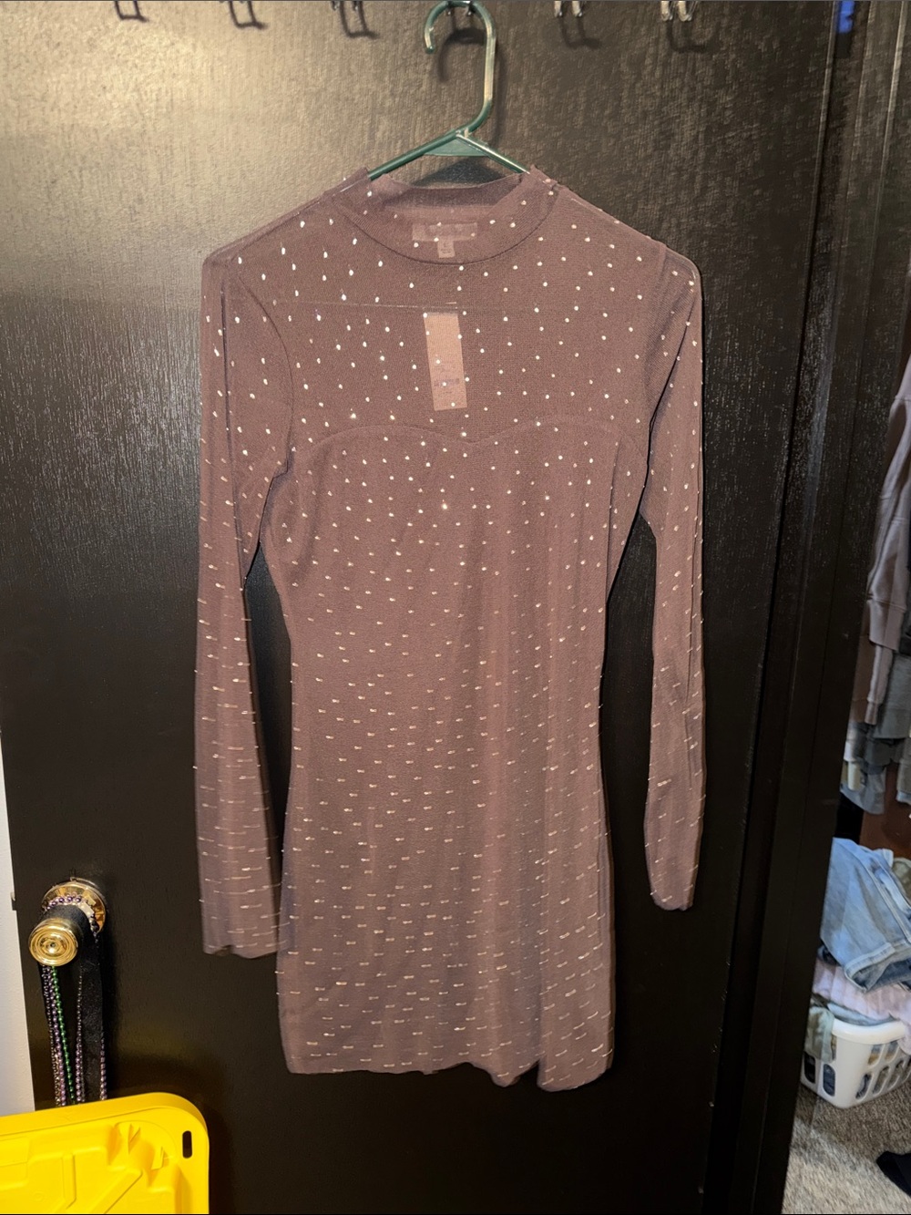 Francesca’s Long Sleeve Brown Gem Knit Dress